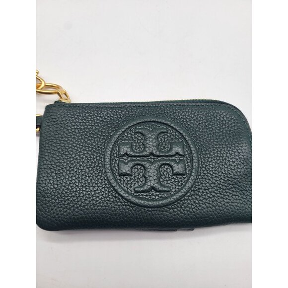 Tory Burch Perry Bombe Top Zip Card Case Leather Wristlet Wallet Forest Green - Picture 3 of 8